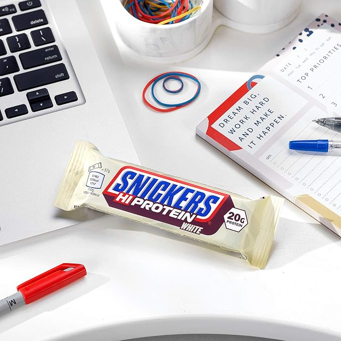 Snickers White Chocolate Protein Bars (12 x 57g), High Protein Energy Snack with Caramel, Peanuts and White Chocolate, 20g Protein