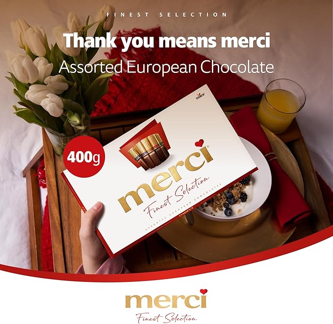 Merci Chocolate, Assorted Premium European Chocolates 400g, 7 Flavors, Perfect for Gifting and Sharing, Made with Carefully Selected Ingredients