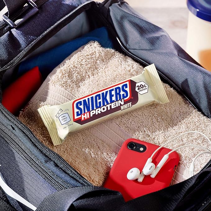 Snickers White Chocolate Protein Bars (12 x 57g), High Protein Energy Snack with Caramel, Peanuts and White Chocolate, 20g Protein